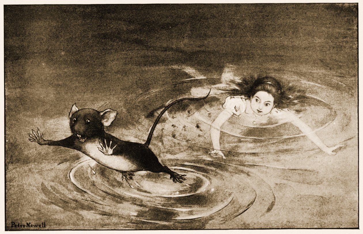 "Musen gav ett plötsligt språng ur vattnet", illustration för Lewis Carrolls Alice