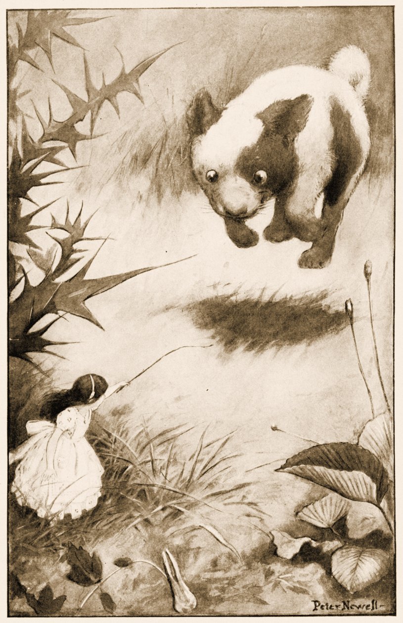 Valpen hoppade upp i luften, illustration för Lewis Carrolls Alices Adventures in Wonderland, 1901 av Peter Newell