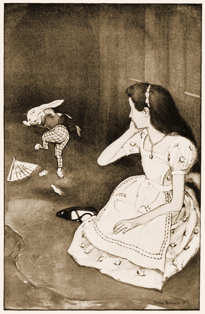 Kaninen började våldsamt, illustration för Lewis Carrolls Alices Adventures in Wonderland, 1901 av Peter Newell