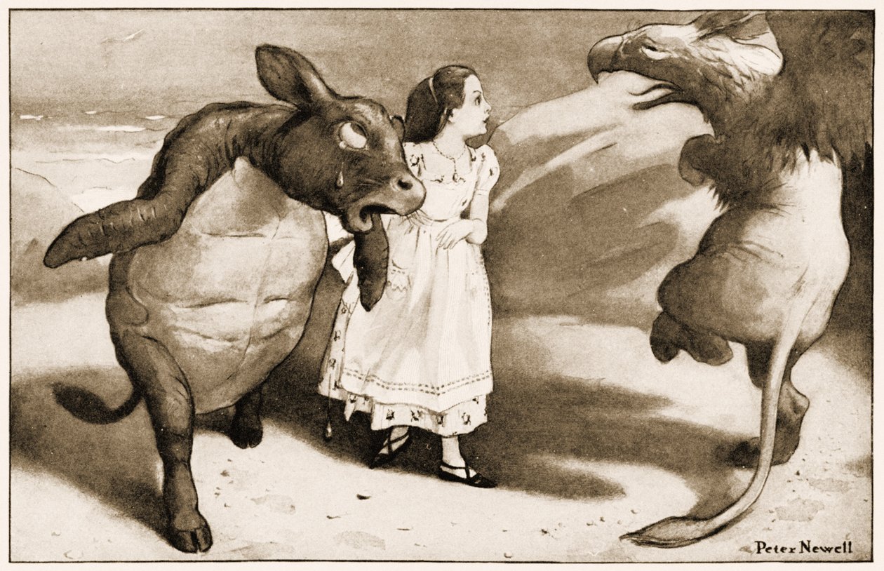 De började högtidligt dansa runt och runt Alice, illustration för Lewis Carrolls Alices Adventures in Wonderland, 1901 av Peter Newell