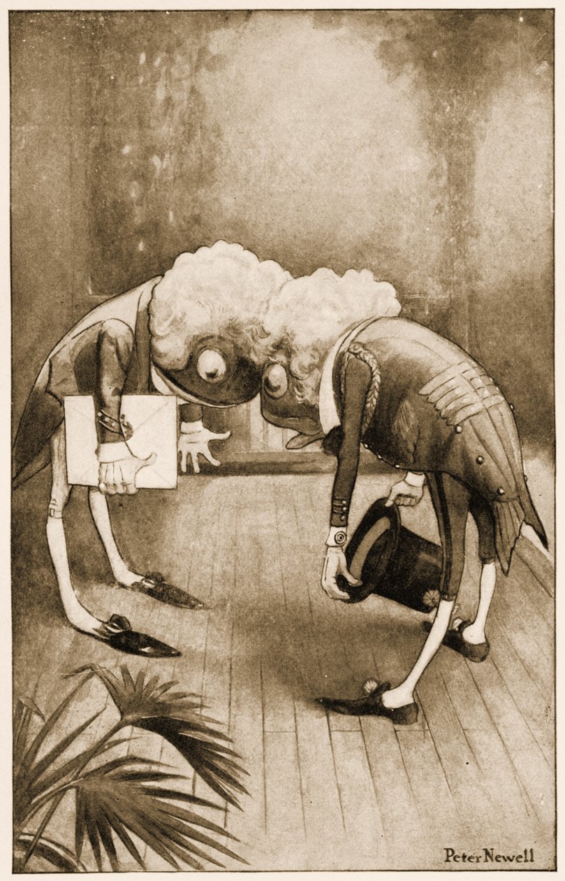 "De böjde sig båda lågt och deras lockar trasslade in sig", illustration till Lewis Carrolls Alice