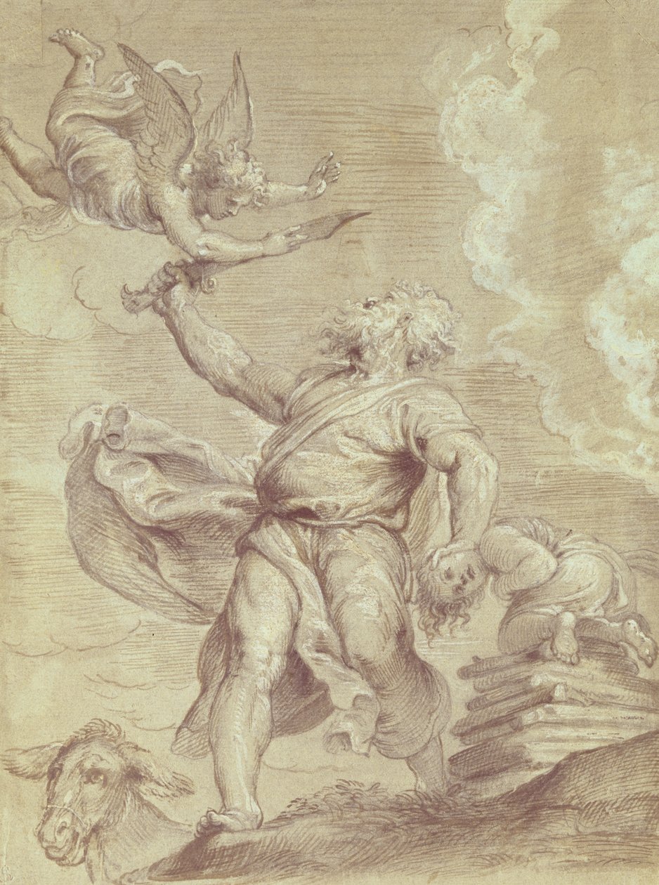 Abrahams offer av Isaac, efter Tizian (penna och krita på papper) av Peter Paul Rubens