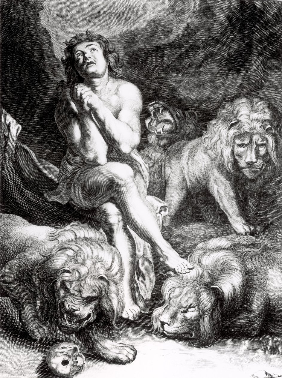 Daniel i Løvernes Hule, graveret af Abraham Blooteling (1640-90) swed av Peter Paul Rubens