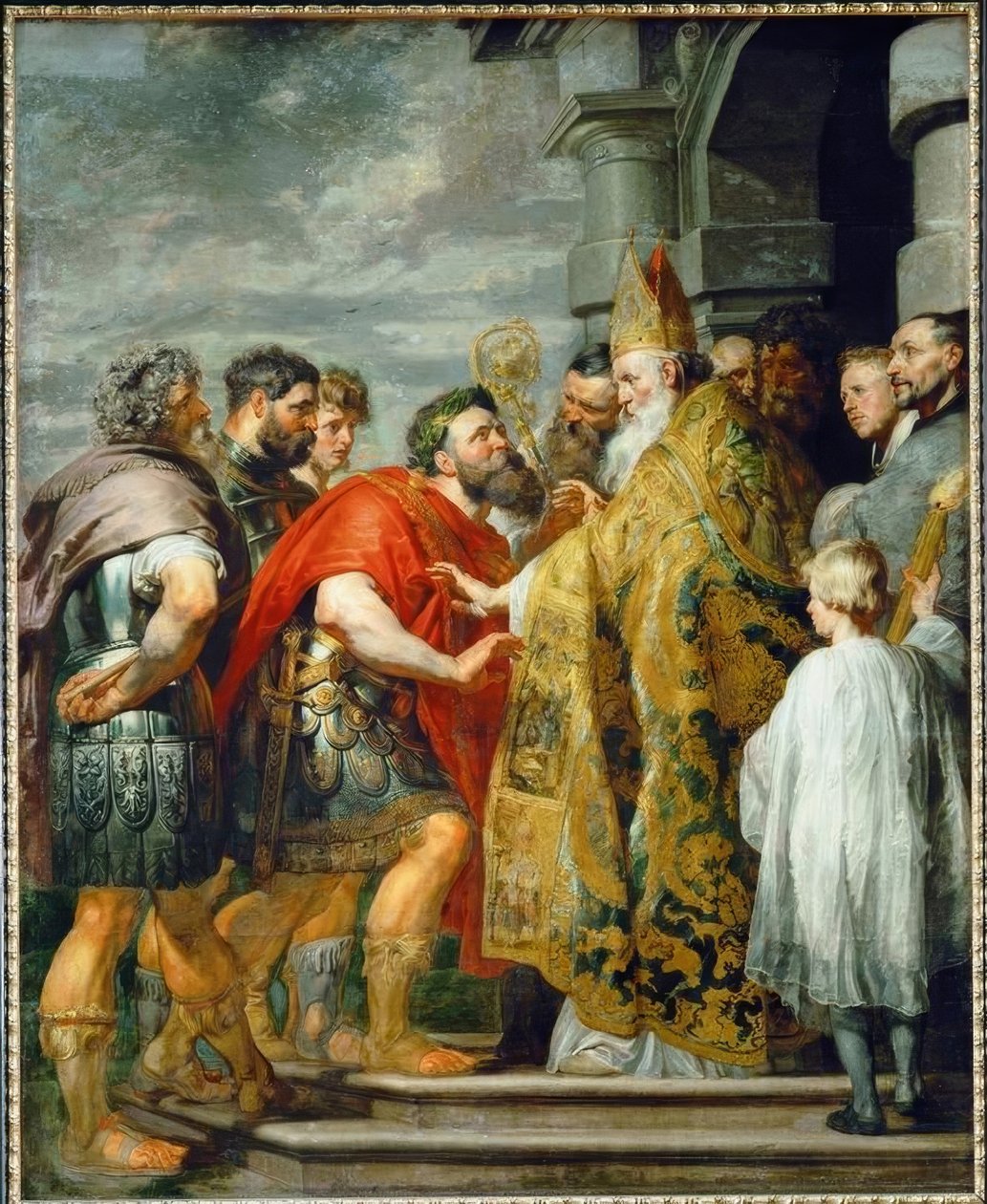 St. Ambrosius och kejsar Theodosius av Peter Paul Rubens