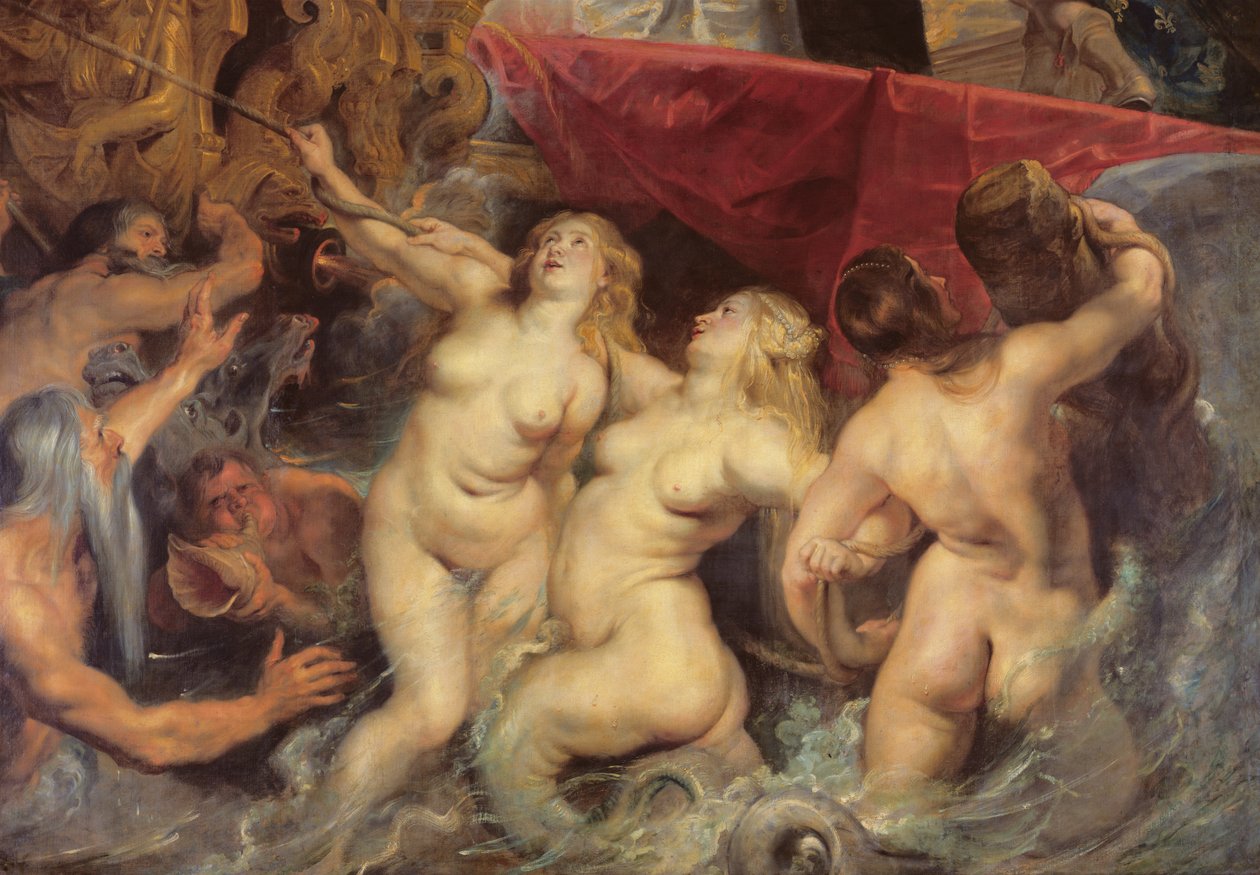 Detalj av sirenerna från "The Arrival of Marie de Medici in Marseilles", 3 november 1600, 1621-25 (se 2995) av Peter Paul Rubens