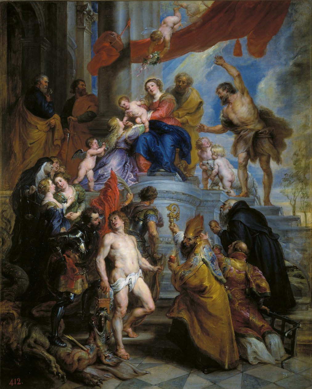 La Sagrada Familia rodeada de santos av Peter Paul Rubens