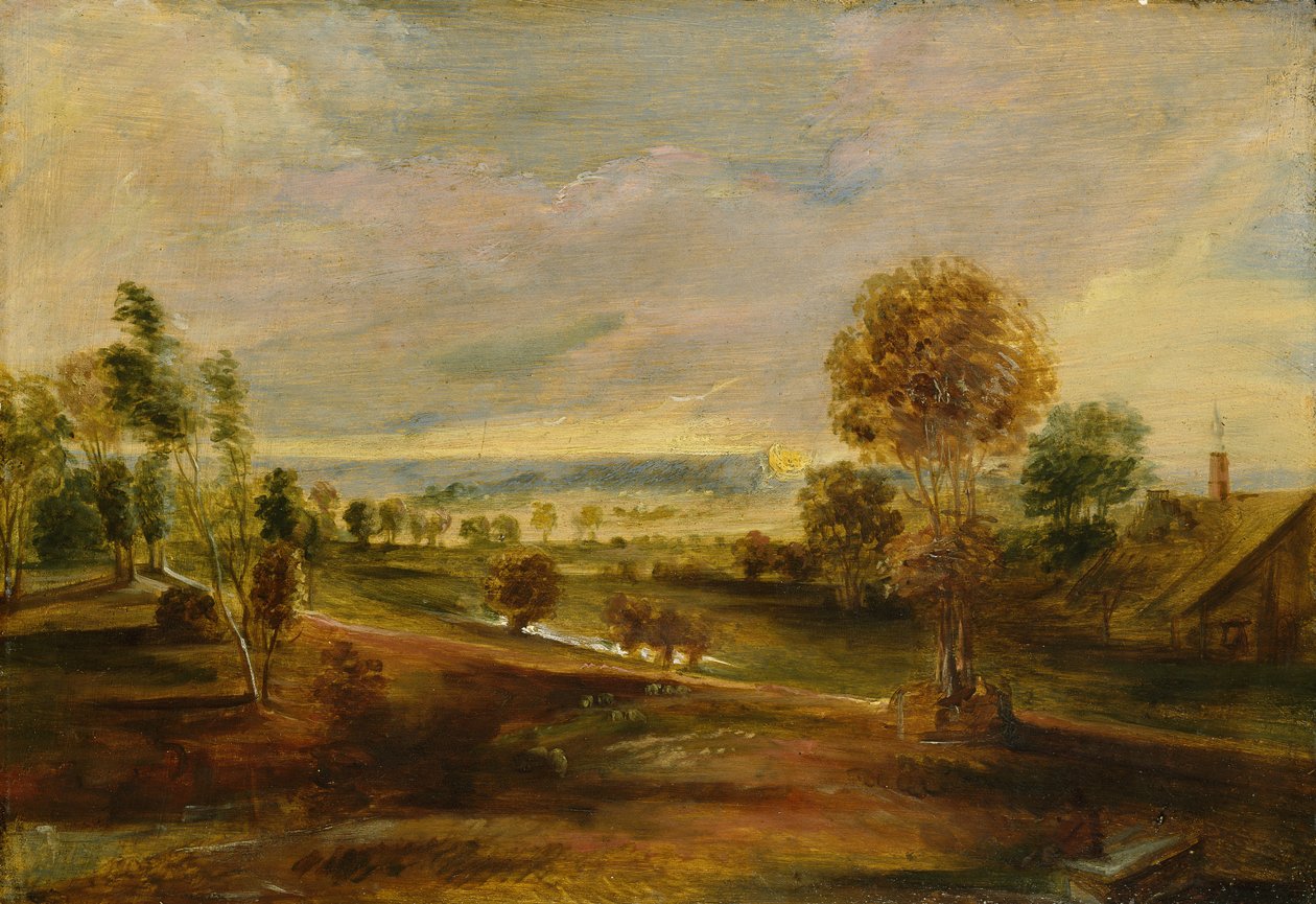 Landskap med gårdsbyggnader: Solnedgång, 1600-talet av Peter Paul Rubens