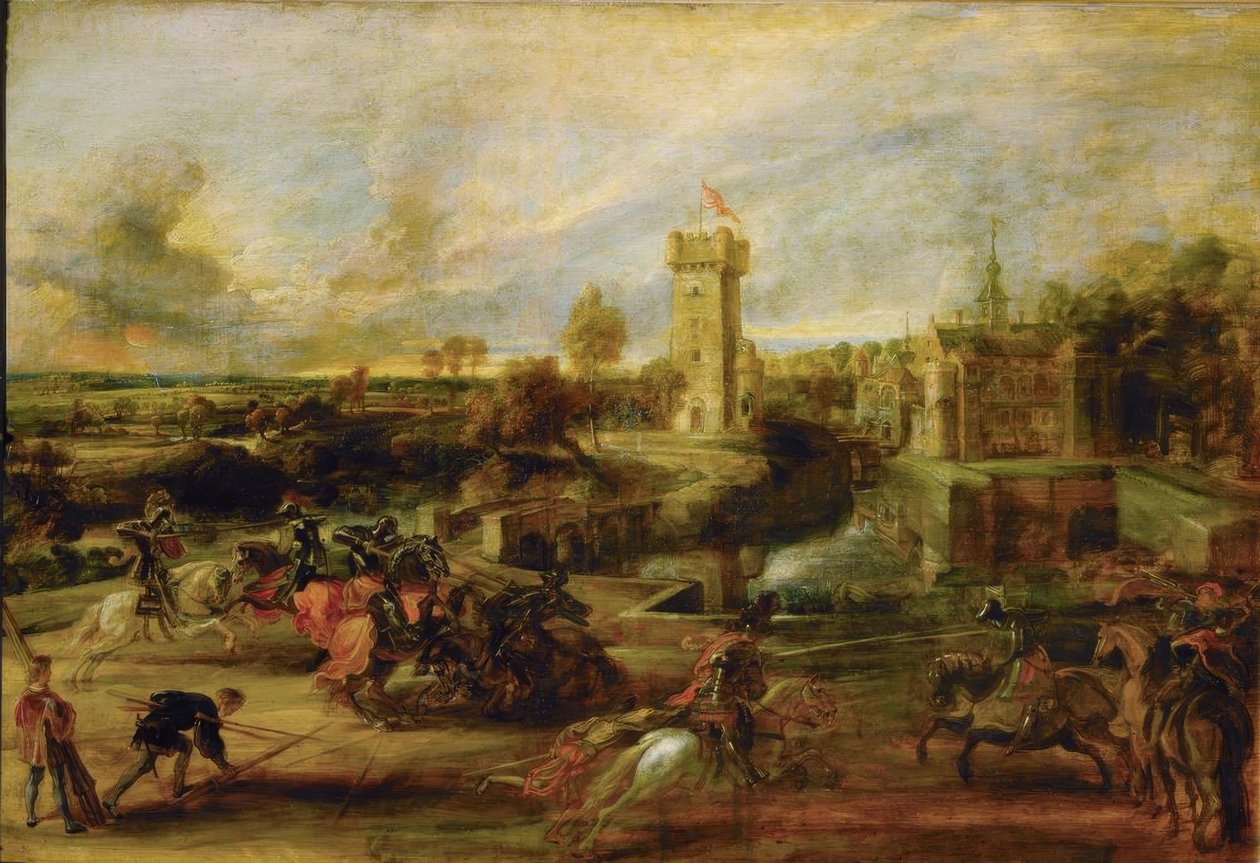 Landskap med en turnering framför slottet Steen av Peter Paul Rubens