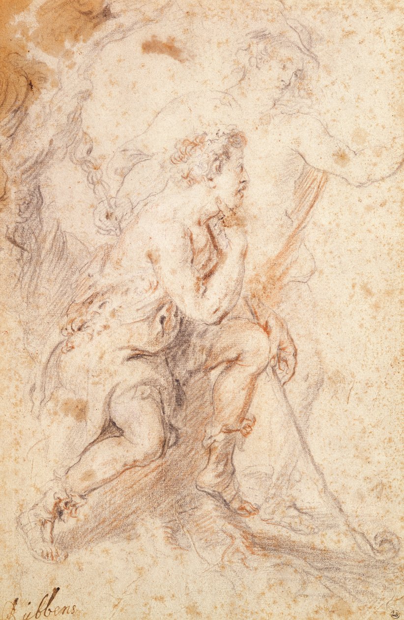 Merkurius och en herde (röd och svart krita på papper) av Peter Paul Rubens