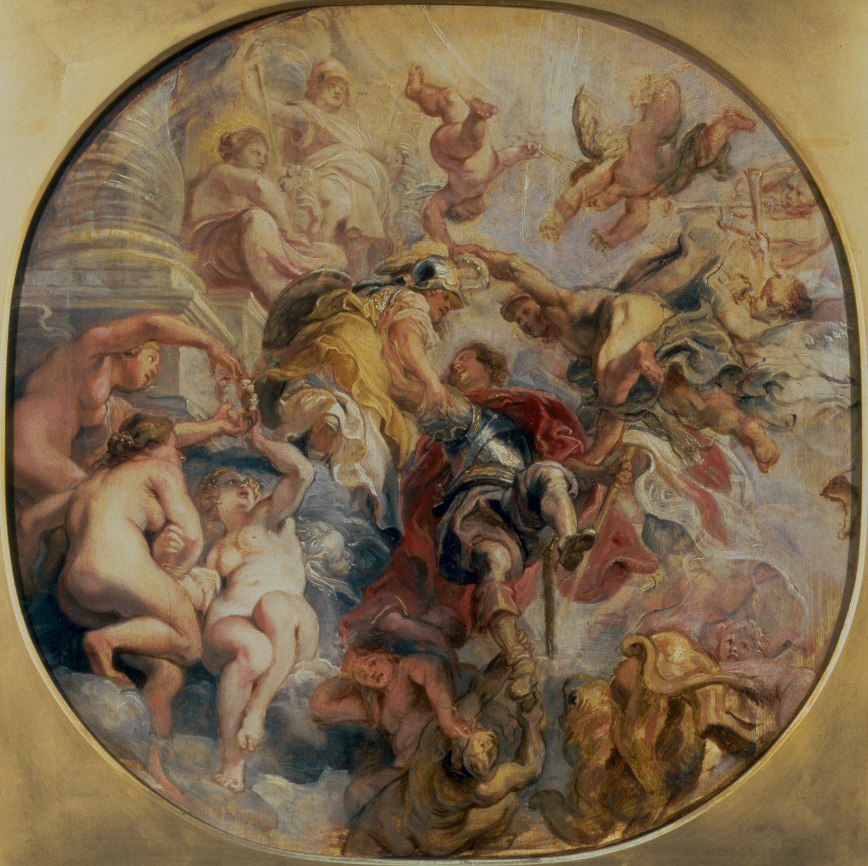 Minerva och Merkurius leder hertigen av Buckingham (1592-1628) till dygdens tempel, före 1625. av Peter Paul Rubens