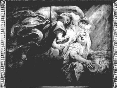 Religion krönt av geni, studie för The Apotheosis of James I, c.1629-34 (ritning) av Peter Paul Rubens