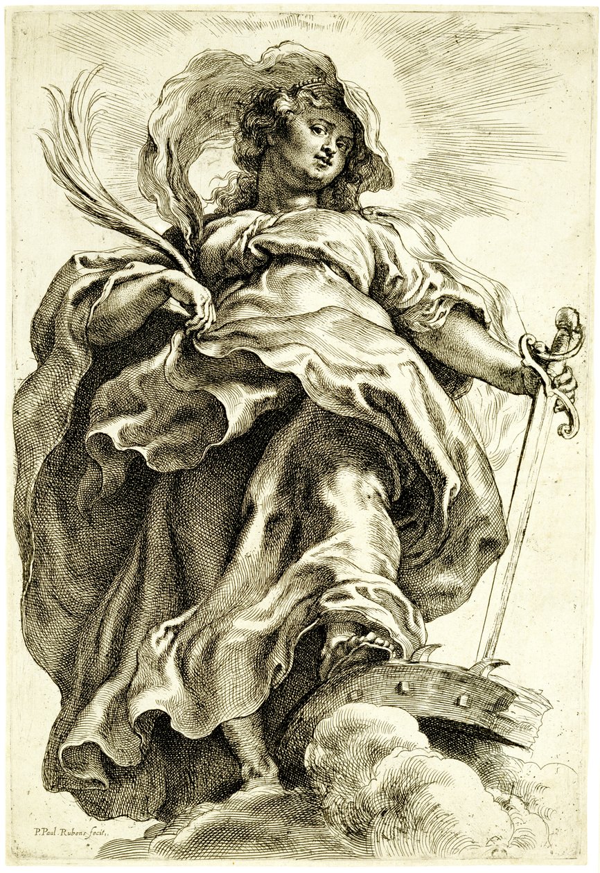 Saint Catherine of Alexandria in the Clouds, 1620-21 (etsning med burin på lagt papper) av Peter Paul Rubens