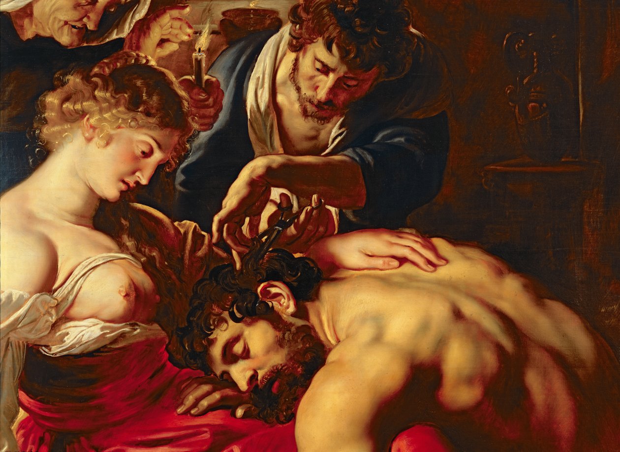 Samson og Delila, ca. 1609 (detalje fra 15815) swed av Peter Paul Rubens