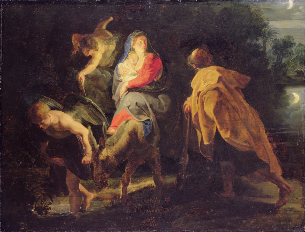 Flygningen till Egypten, 1614 (olja på ek) av Peter Paul Rubens