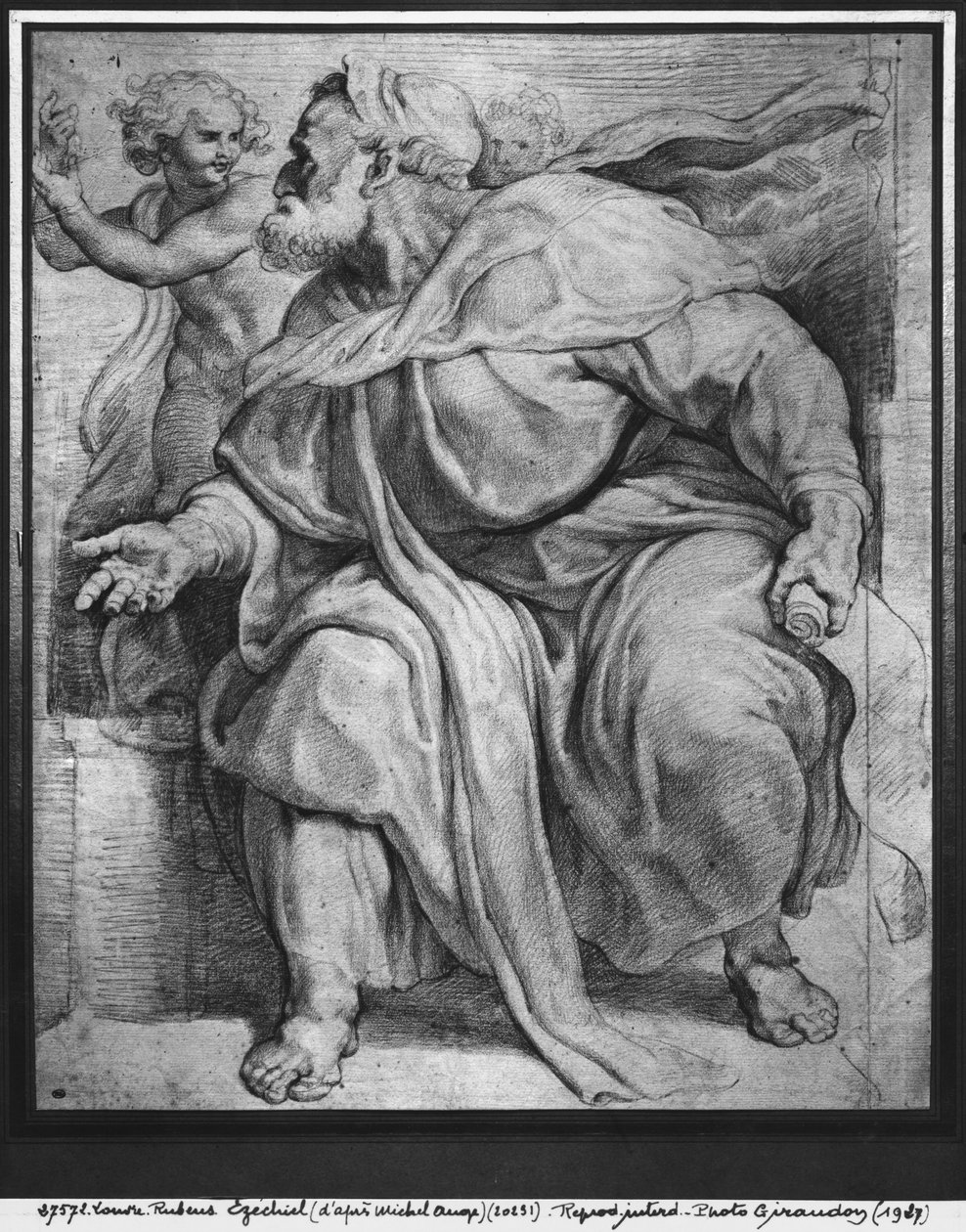 Profeten Hesekiel, efter Michelangelo Buonarroti (pierre noire och röd krita på papper) av Peter Paul Rubens