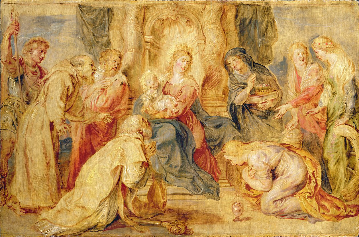 Jungfrun och barnet vördade av åtta helgon, ca 1631-33 (panel) av Peter Paul Rubens