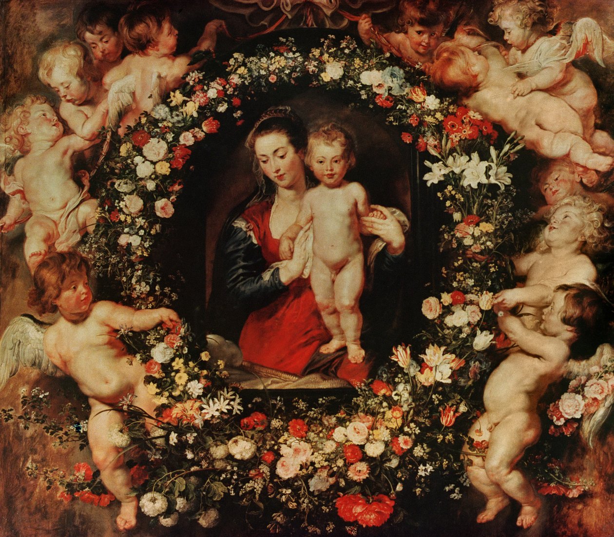 Jungfru med blomsterkrans, ca 1618-20 av Peter Paul Rubens