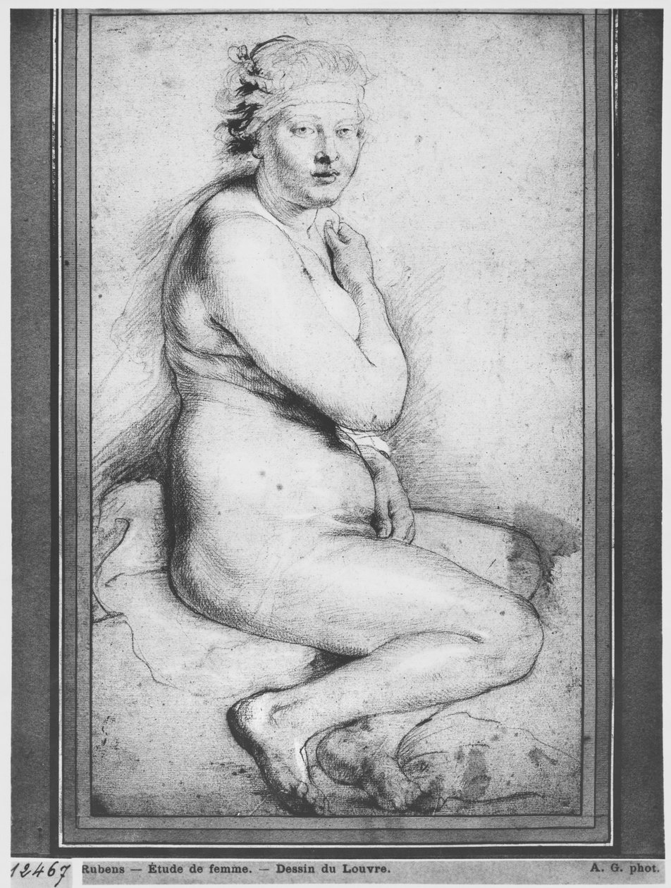 Ung naken kvinna, sittande, vände sig till höger av Peter Paul Rubens