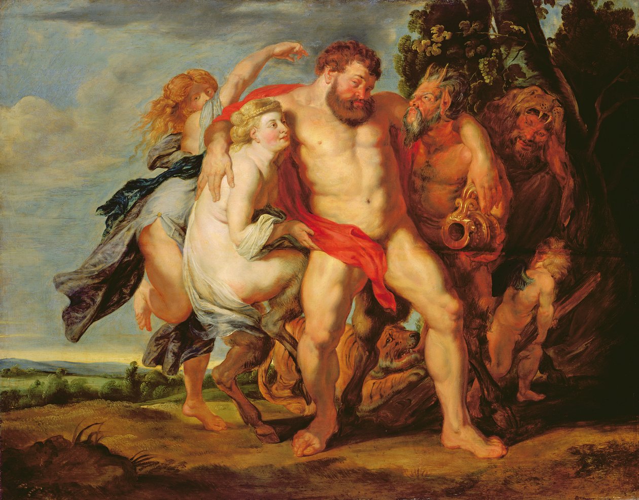Drunken Hercules (olja på ek) av Peter Paul studio of Rubens