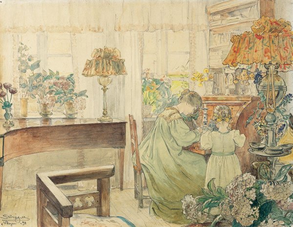 Marie and Vibeke Kroyer at the desk in the house at Skagen Plantage  av Peder Severin Krøyer