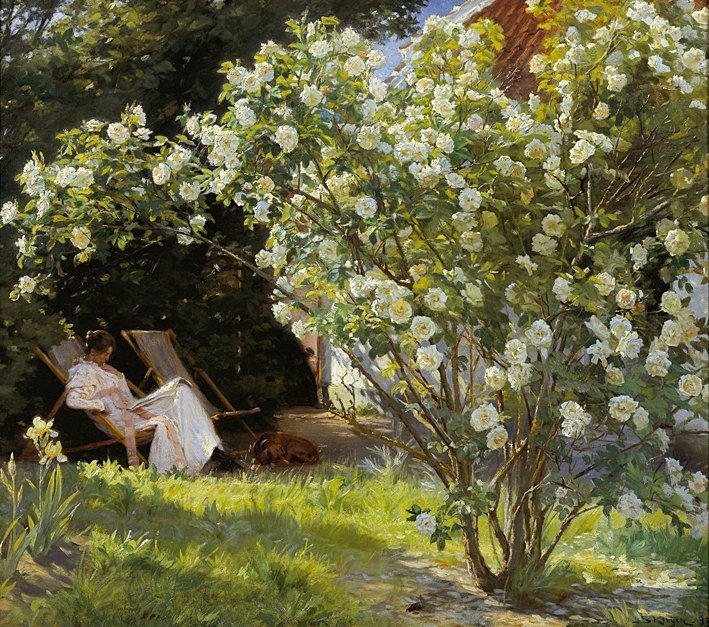 Marie in a deckchair, reading av Peder Severin Krøyer