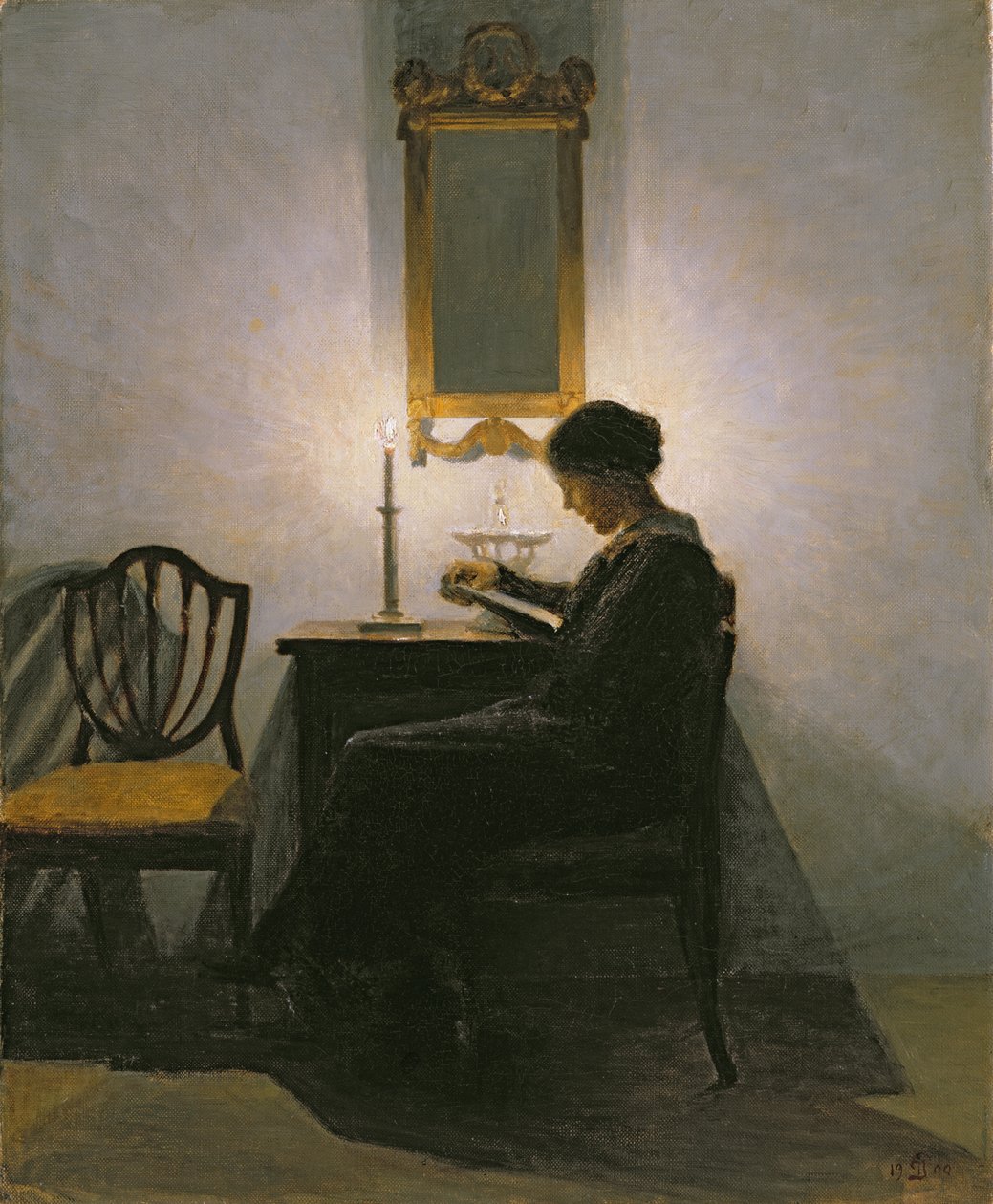 Kvinna som läser i levande ljus, 1908 av Peter Vilhelm Ilsted