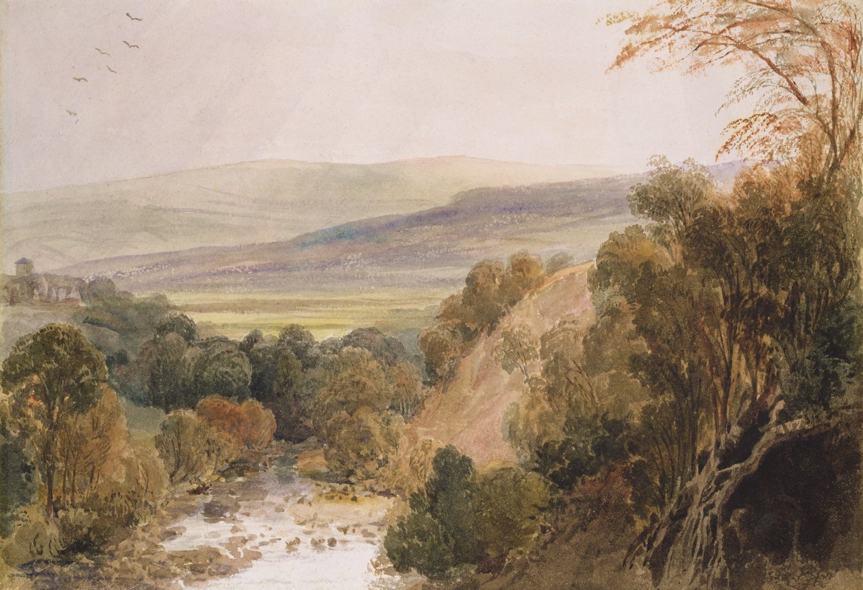 A View on the River Wharfe, nära Bolton, Yorkshire (wc på papper) av Peter de Wint
