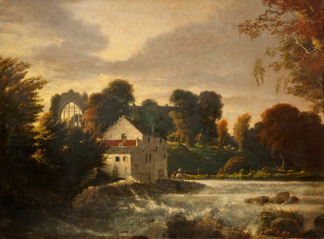 En vattenkvarn nära Egglestone Abbey, Durham, ca 1814 av Peter de Wint