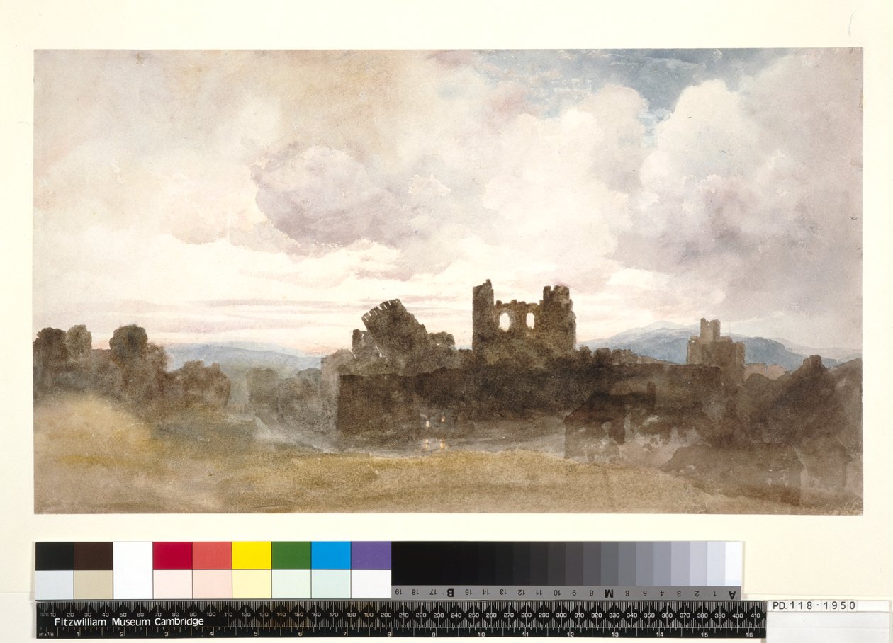 PD.118-1950 Caerphilly Castle (wc & penna på papper) av Peter de Wint