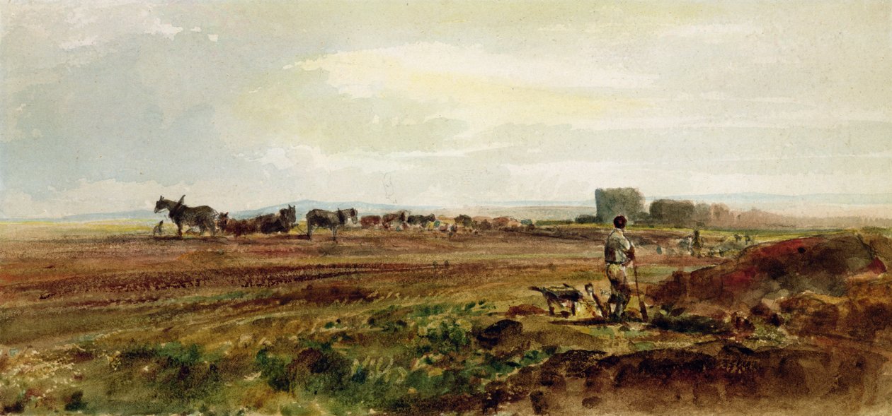 Ploughing the Heathland, Lincolnshire (wc på papper) av Peter de Wint