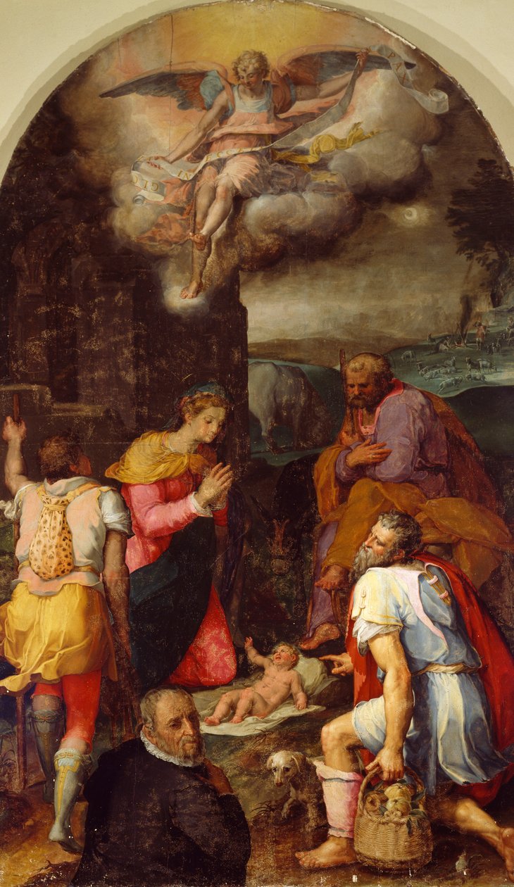 Adoration of Shepherds, av Peter Candid (1548-1628), olja på panel, 248x162 cm av Peter (1548 1628) Candid