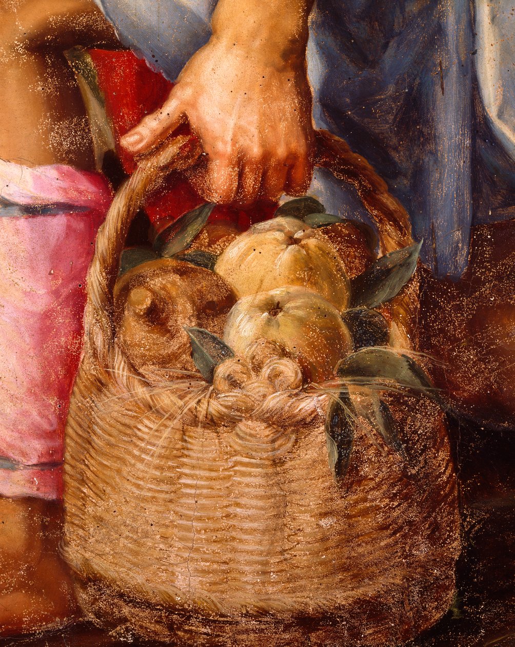 Korg med frukt, detalj från Adoration of Shepherds av Peter Candid (1548-1628), olja på panel, 248x162 cm av Peter (1548 1628) Candid