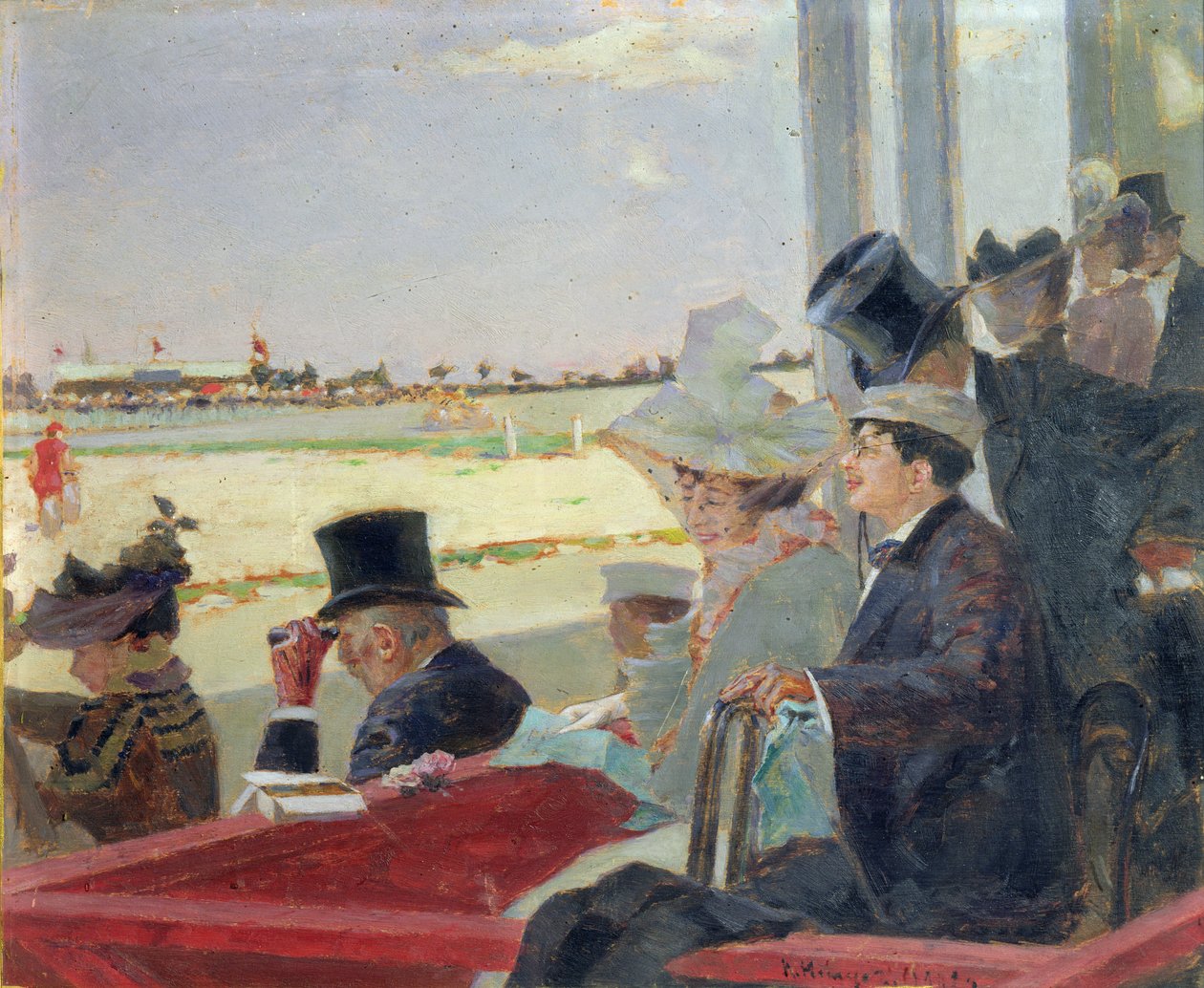 Hästkapplöpning, 1902 (olja på trä) av Peter Alexandrovich Nilus
