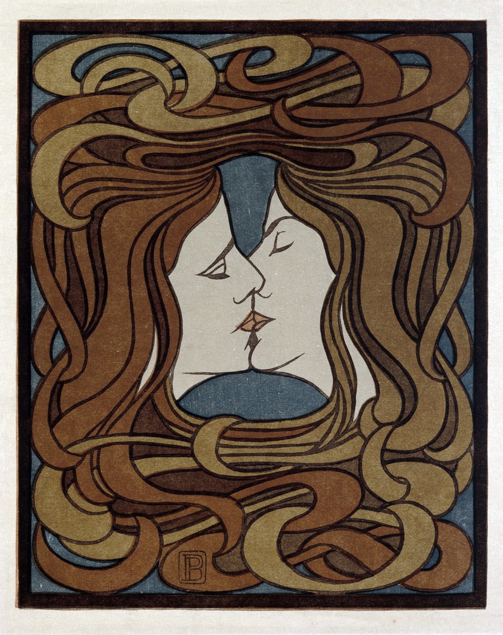 Kyssen - Behrens, Peter (1868-1940) - 1900 - Träsnitt - Museum of Arts and Crafts Hamburg av Peter Behrens