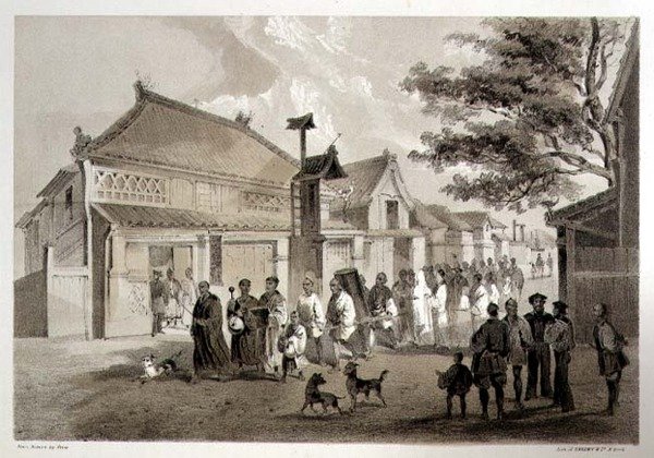 Japansk begravning på Simoda, från "Berättelsen om en amerikansk skvadrons expedition till Kinas hav och Japan", pub. av Sarony & Co. av Peter Bernhard Wilhelm (after) Heine