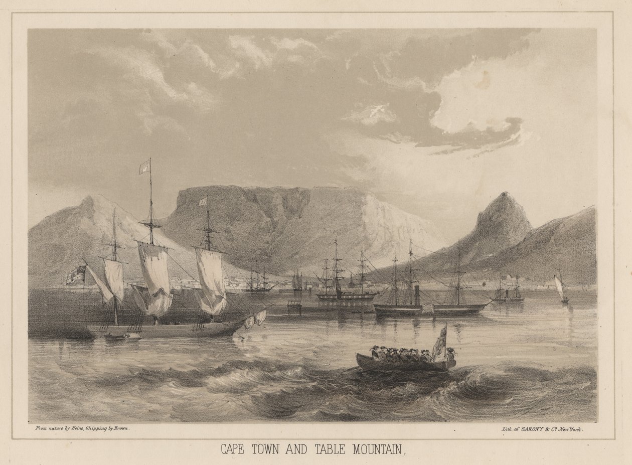 Kapstaden och Taffelberget, litho av Sarony und Co., 1855 (chromolitho) av Peter Bernhard Wilhelm Heine