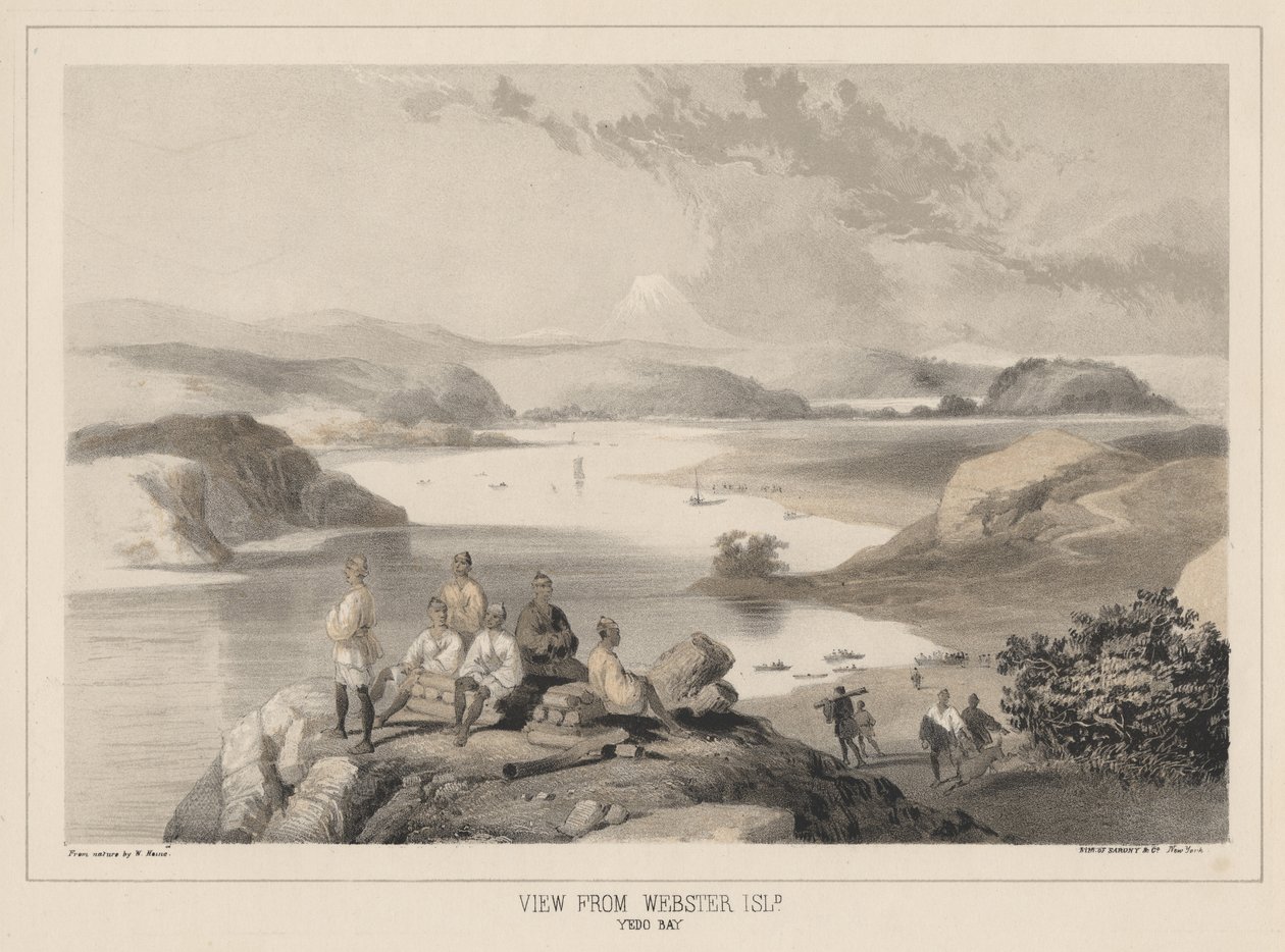 Utsikt från Webster Island, Yedo Bay, litho av Sarony und Co., 1855 (chromolitho) av Peter Bernhard Wilhelm Heine