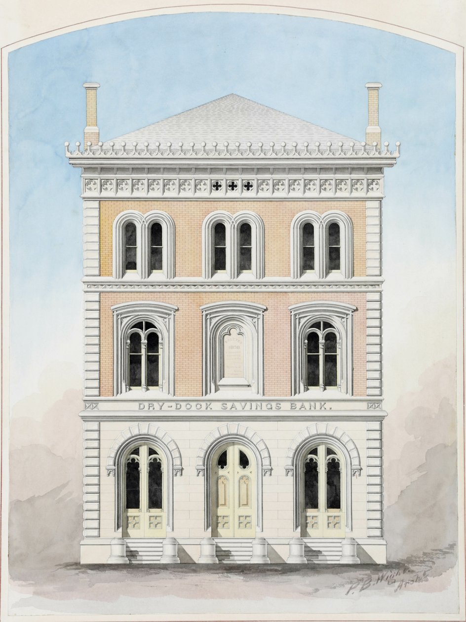 Dry Dock Savings Bank, New York City, New York, Tävling Designritning av Peter Bonnett Wight