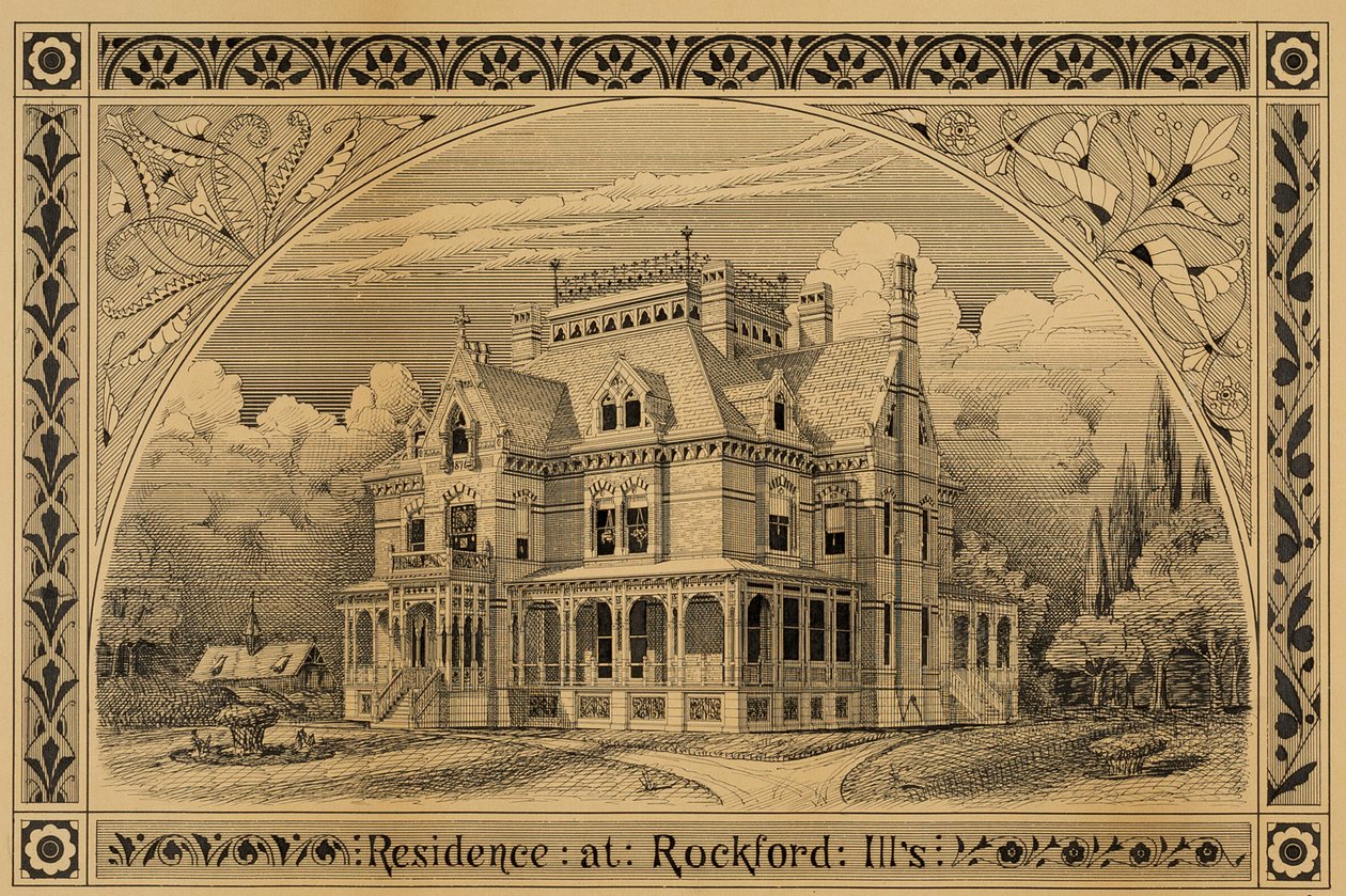 N. C. Thompson House, Rockford, Illinois, Perspective, 1876. av Peter Bonnett Wight