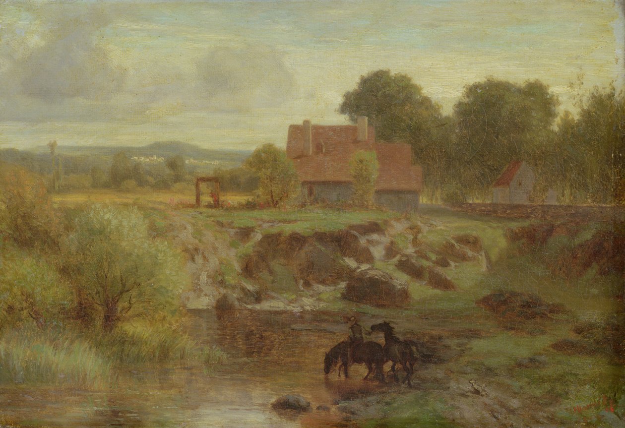 Hästar som korsar en flod i Ile de France, 1855 av Peter Burnitz