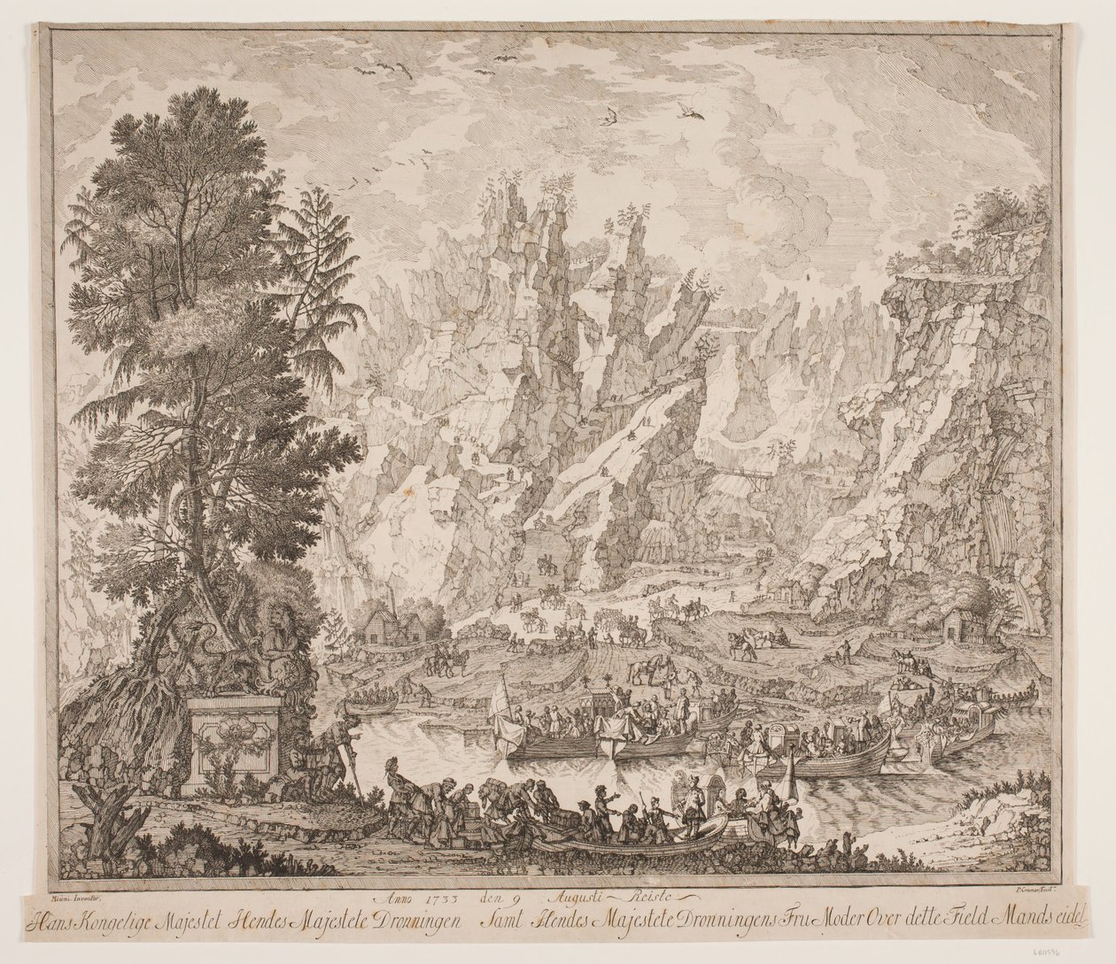 Anno 1733 den 9 augusti färdades Hans Kungliga Majestät Hennes Majestät Drottningen och Hennes Majestät Drottningens Fru Moder över detta fält Mansseidet av Peter Cramer