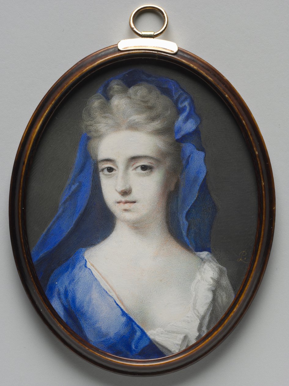 Porträtt av en kvinna i blått, ca. 1700. av Peter Cross