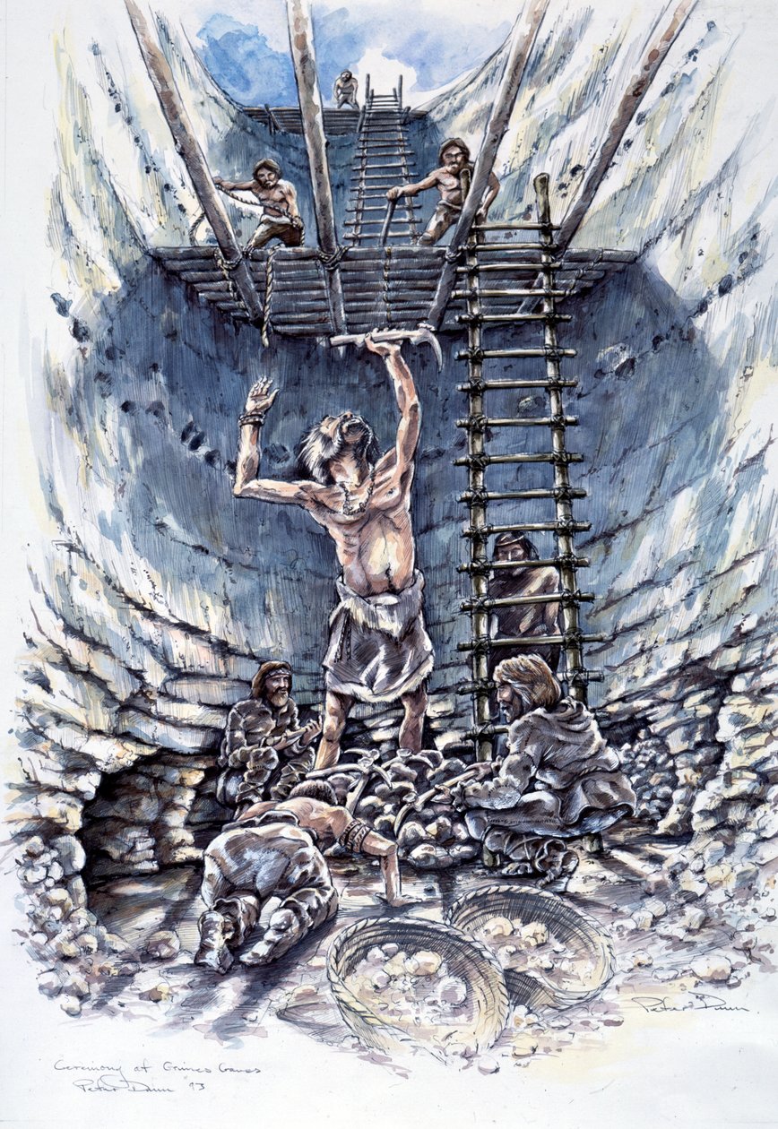 Ceremoni vid Grimes gravar, neolitikum, c1990-2010 av Peter Dunn