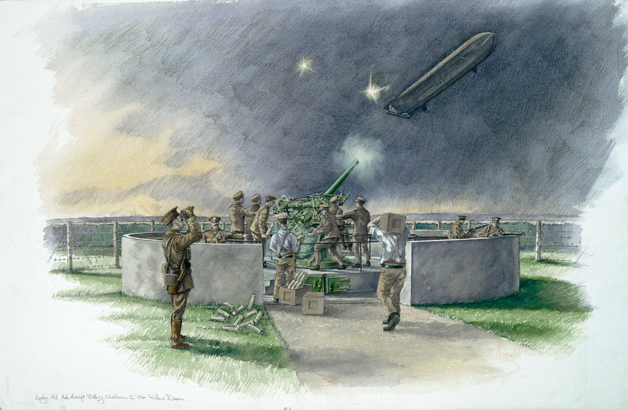 Lodge Hill Battery, avlossning mot tysk zeppelin under första världskriget, c1910-talet, c1980-2010 av Peter Dunn