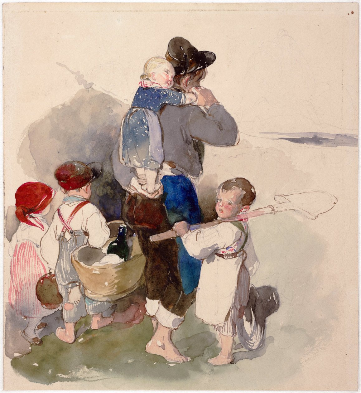 ""Barn på väg till jobbet på fälten"" Akvarell av Peter Fendi (1796-1842) ca 1840 Wien Bibliotheque albertina av Peter Fendi