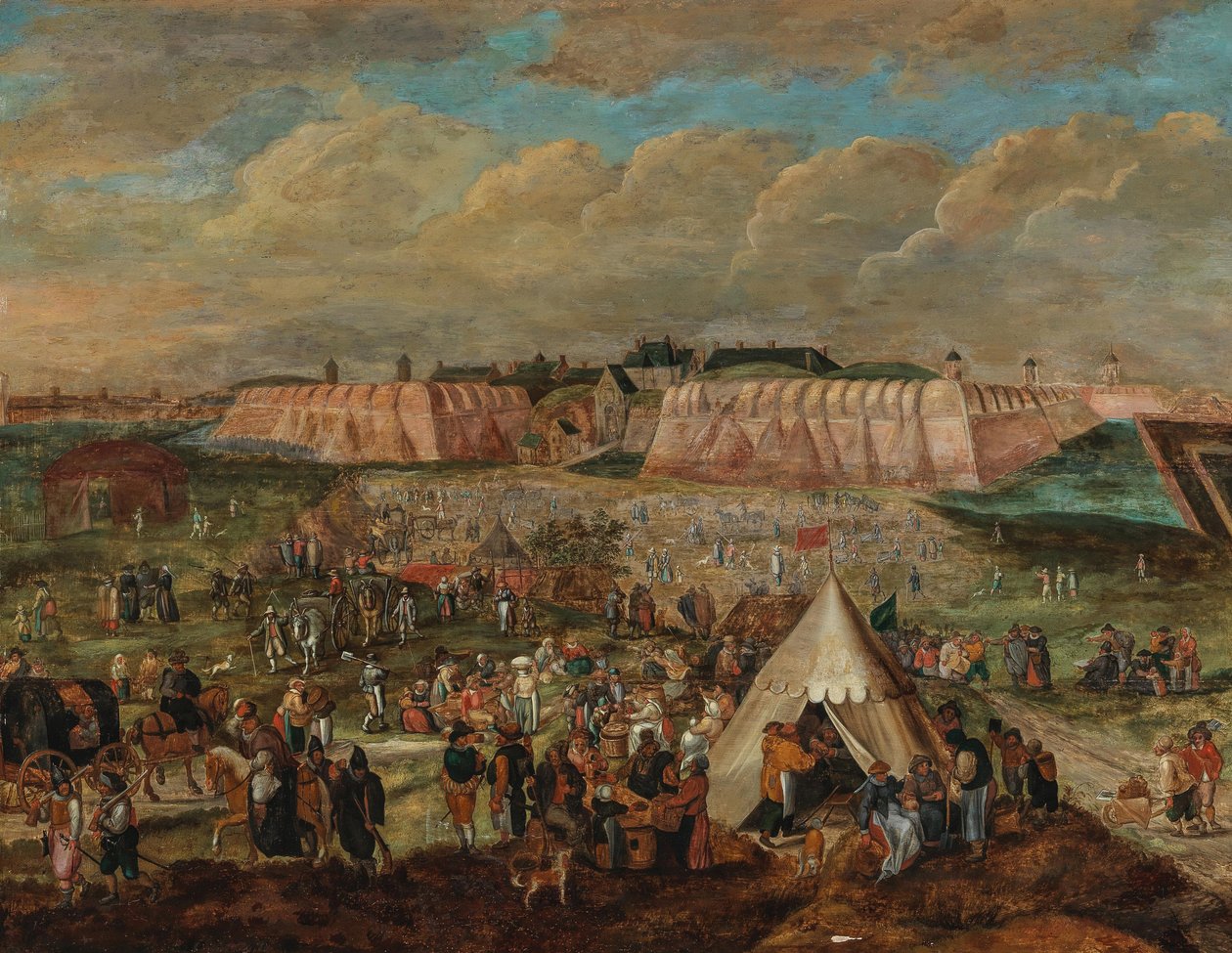 Belägringen av spanjorernas slott i Antwerpen. av Peter Goetkind the Younger