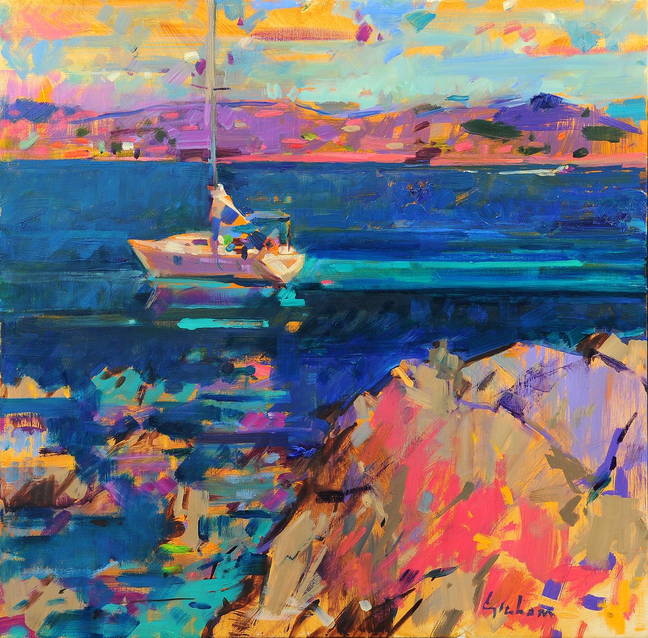 Vid Anchor, St Tropez Coast av Peter Graham (Contemporary)