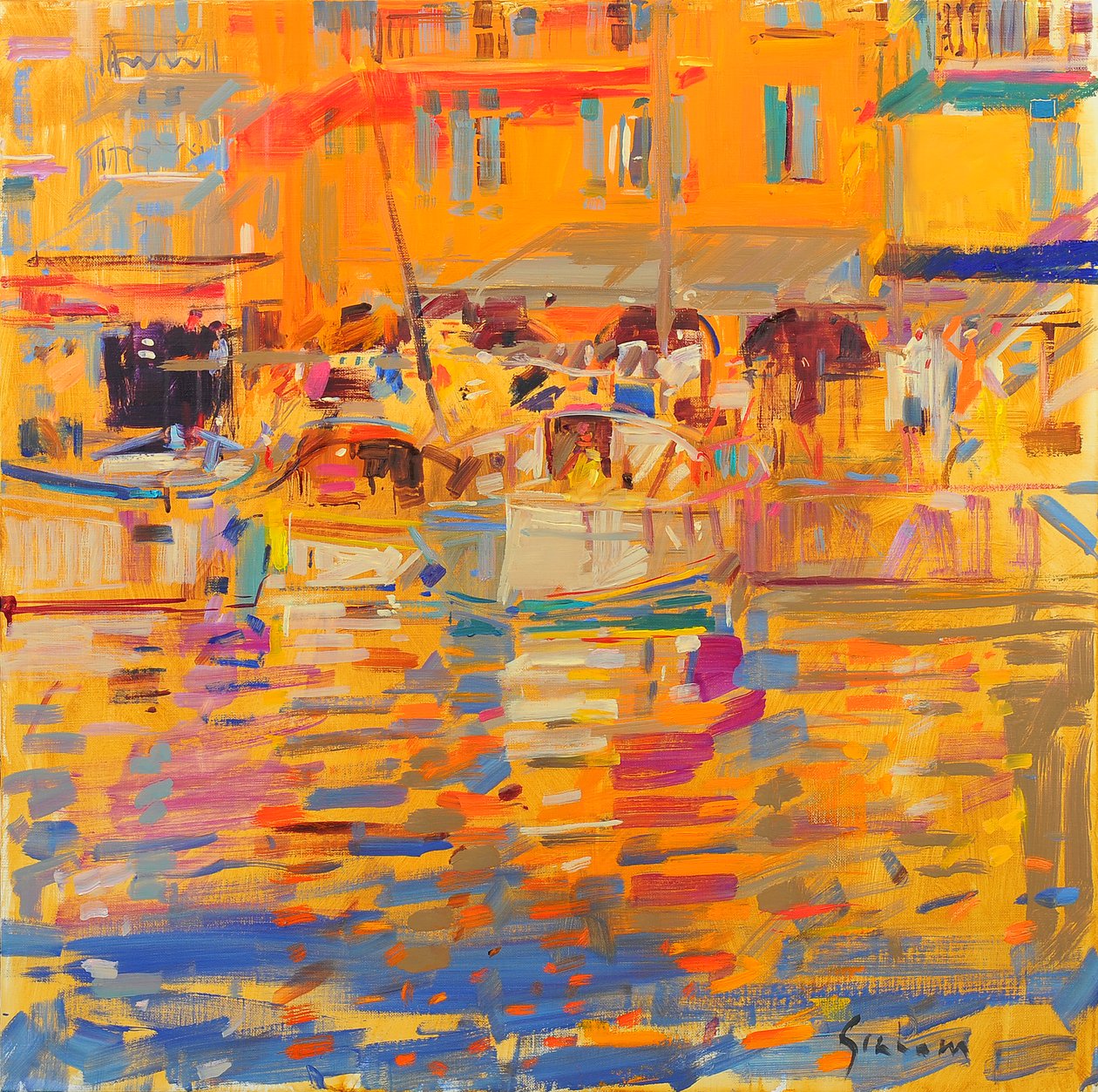 Båtar i Harbour Saint Tropez av Peter Graham (Contemporary)