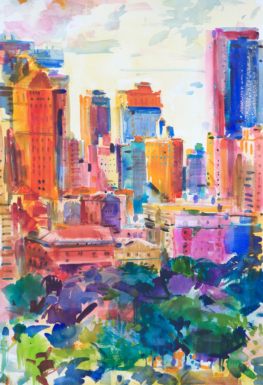 Central Park West, 2011 (wc på papper) av Peter Graham (Contemporary)