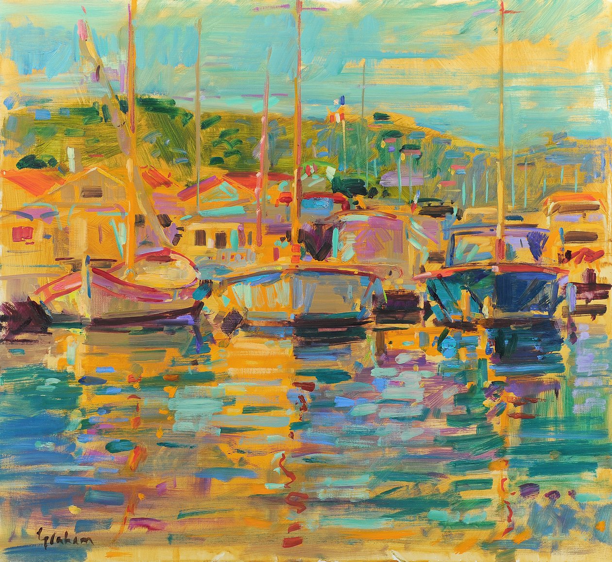 Saint-Tropez Morning, 2018 (olja på duk) av Peter Graham